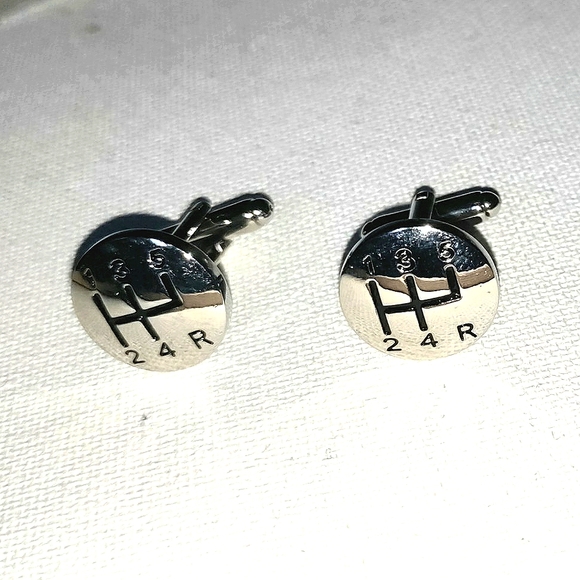 NEW Cufflinks: "Stick Shift". Driving Cars. Speed. Silver-Tone, Bullet Back. - Picture 2 of 5
